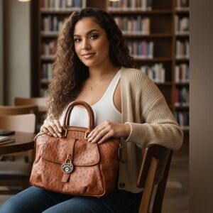 Dooney and Burke Brown Leather ostrich embossed EUC Handbag 16x10